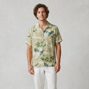 Kennington Ltd Mens Large Hawaiian Shirt Sage Green Tropical Island Canoe Print